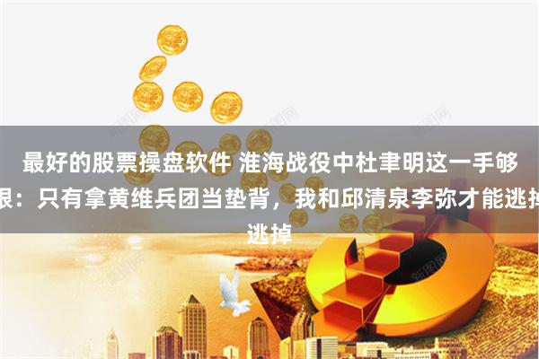 最好的股票操盘软件 淮海战役中杜聿明这一手够狠：只有拿黄维兵团当垫背，我和邱清泉李弥才能逃掉