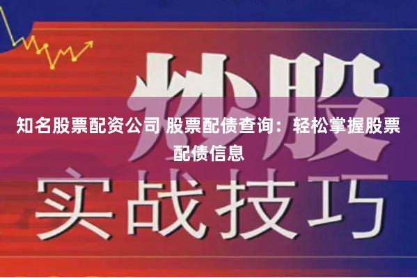 知名股票配资公司 股票配债查询：轻松掌握股票配债信息